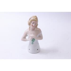 Porcelain Half Doll, Retro Table Brush Handle, 4 inches Woman Bust Figure,